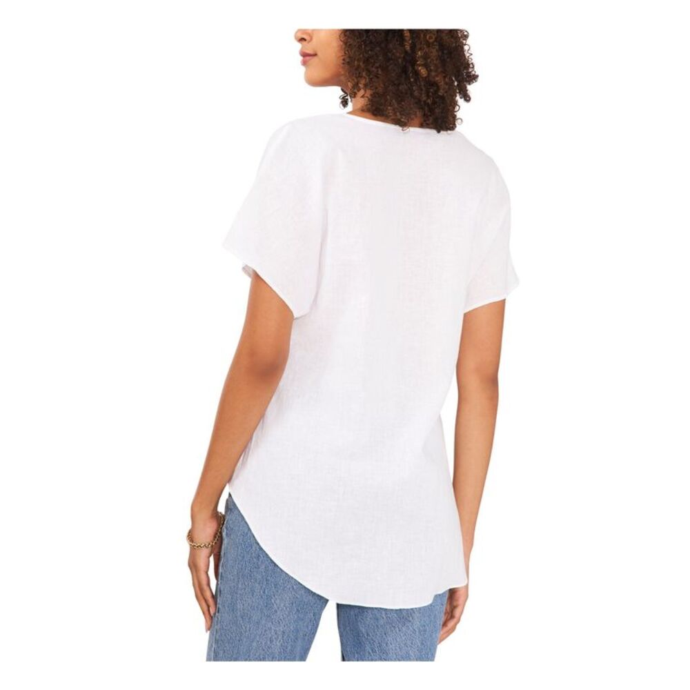 VINCE CAMUTO Womens White Short Sleeve V Neck Top XS - Picture 2 of 2